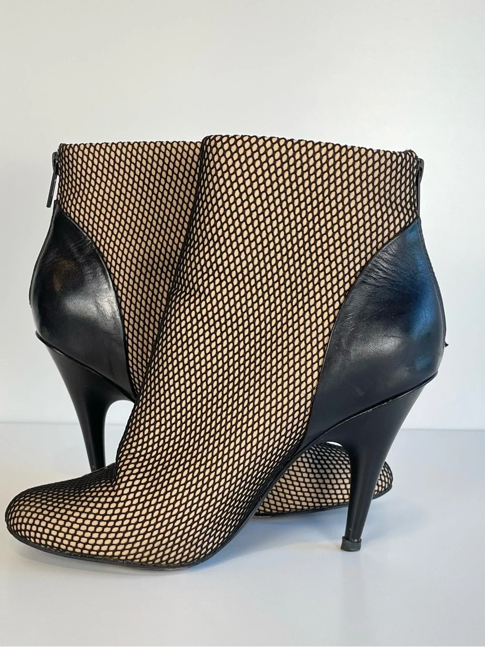 3.1 Phillip Lim” Francis” Fishnet Leather Ankle Booties size 36.5 US 6-6.5